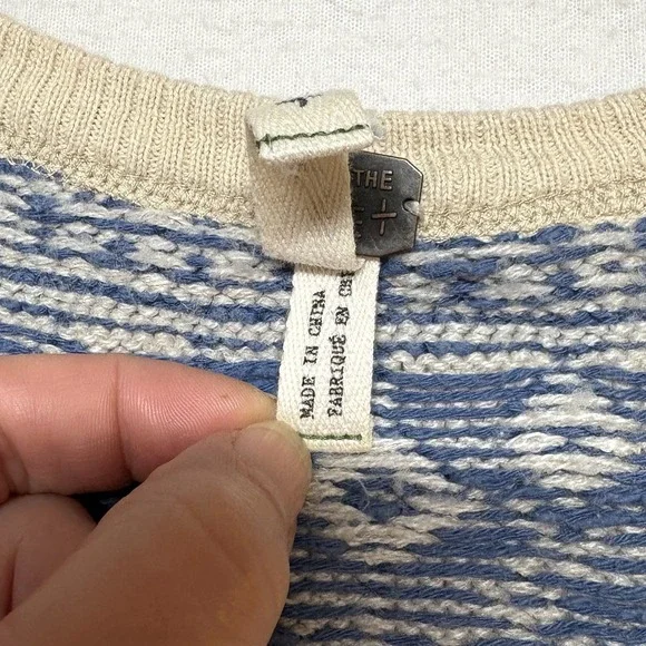 Free People Henley Shirt XS Cabin In Woods Cream Knit Lace Waffle Boho Fair Isle - Picture 9 of 11